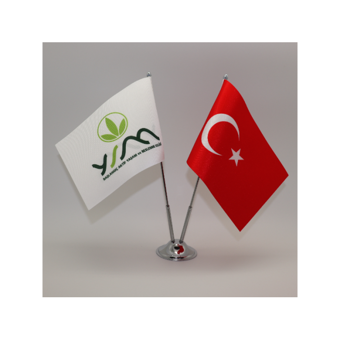 Krom Direkli İkili Masa Bayrağı - Firma Logolu